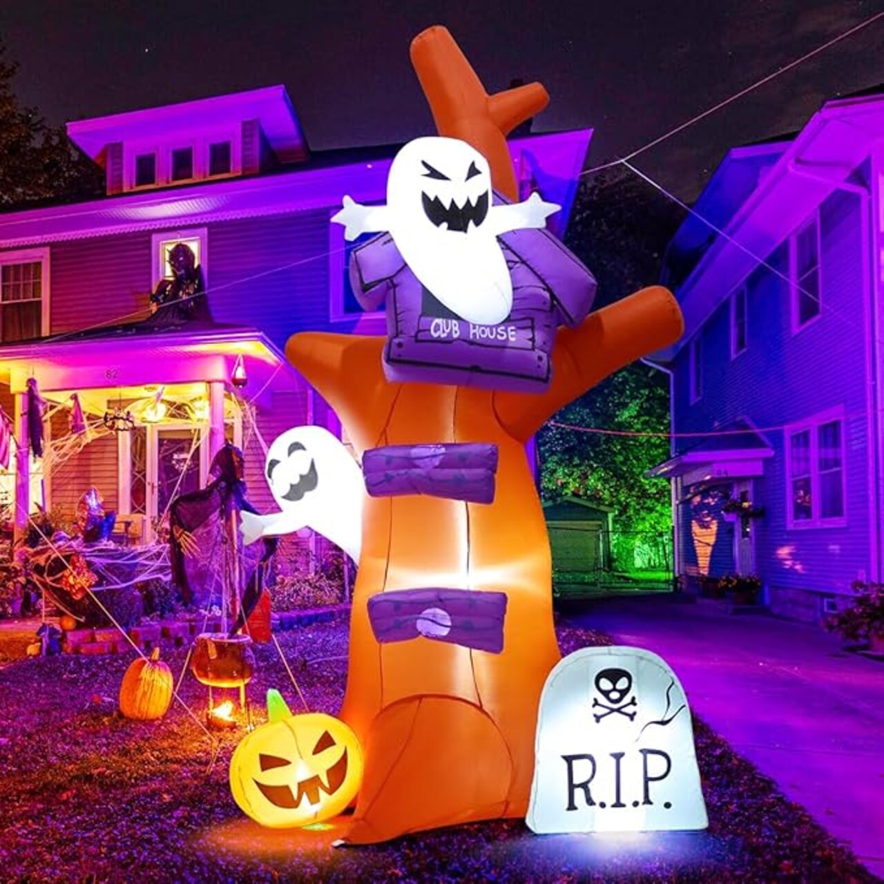 GOOSH 9 FT Halloween Inflatables Tree Blow Up Yard Huge Tree with Pumpkin Tombstone with Built-in LEDs